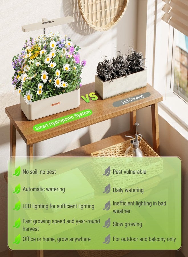 SUNCOZE Hydroponics Growing System Kit 12 Pods, 24W LED Grow Light Indoor Garden, 4L Water Tank with Quiet Pump, Adjustable Height Herb Garden Planter Indoor Kit, Gardening Gifts, Beige - Image 2