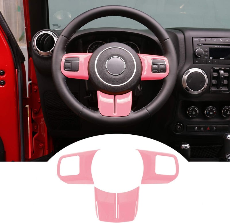 JeCar Interior Steering Wheel Decoration Trim Kits for 2011-2018 Jeep Wrangler JK/2011-2013 Grand Cherokee/2011-2016 Jeep Compass & Patriot, Pink - Image 1