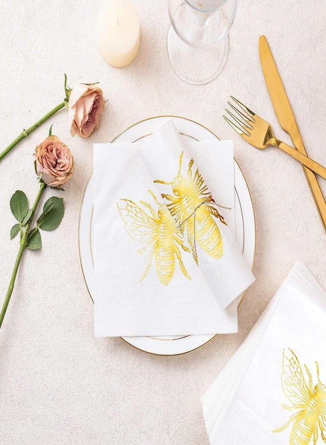 WRAPAHOLIC 50Pcs Bee Wedding Napkins - 3-Ply Gold Foil Bee Disposable Paper Luncheon Napkin for Engagement Wedding Party Supplies Tableware - 6.5 x 6.5 In - Image 4