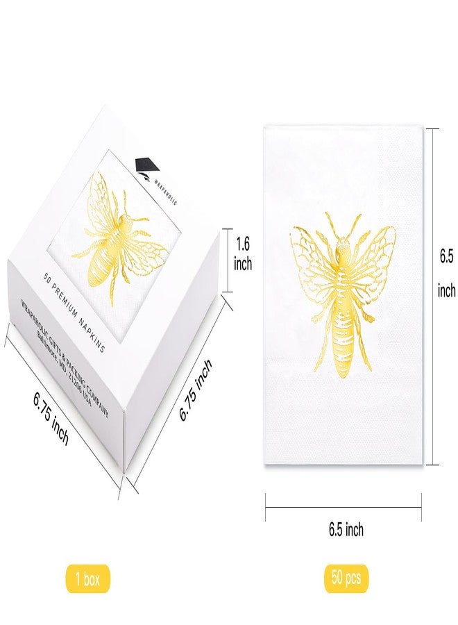 WRAPAHOLIC 50Pcs Bee Wedding Napkins - 3-Ply Gold Foil Bee Disposable Paper Luncheon Napkin for Engagement Wedding Party Supplies Tableware - 6.5 x 6.5 In - Image 3