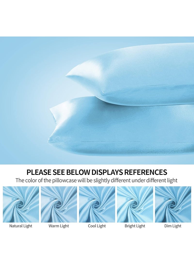 VITION Satin Silk Pillow Case Cover for Hair and Skin, Soft Breathable Smooth Both Sided Silk Pillow Cover Pair (Queen - 50 x 75cm - 2pcs - Sky Blue) - Image 2