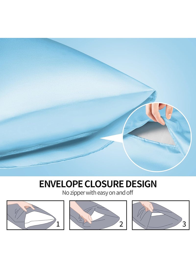 VITION Satin Silk Pillow Case Cover for Hair and Skin, Soft Breathable Smooth Both Sided Silk Pillow Cover Pair (Queen - 50 x 75cm - 2pcs - Sky Blue) - Image 3