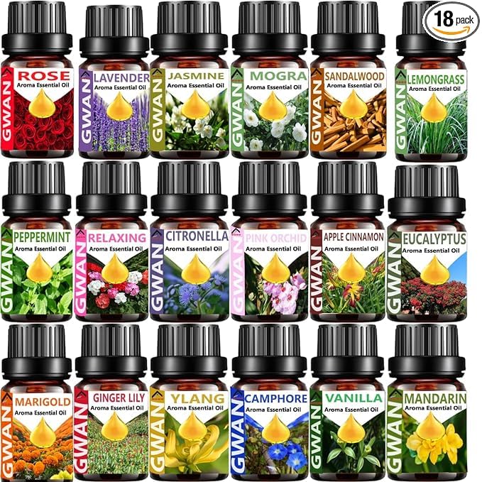 Gwan Aroma Diffuser Oil/Essential oil for Home Fragrance | Best for Aromatherapy | Helps in meditation | Used in Diffusers, Candles, Air Fresheners, Soaps, Humidifier, Diffuser | No Chemicals 10ml Each - (Set of 18) - Image 2
