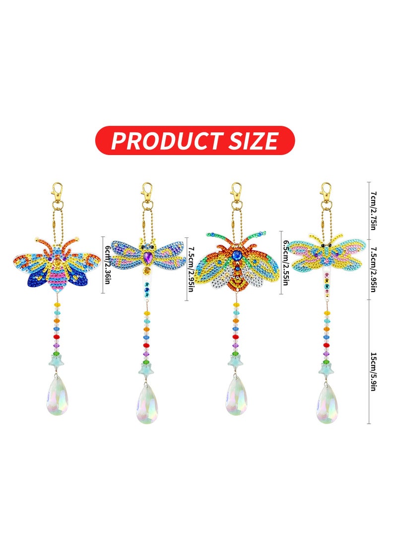 4 Pcs DIY 5D Insect Diamond Painting Keychains - Double-Sided Rhinestone Pendants for Women’s Bags & Accessories - Image 4