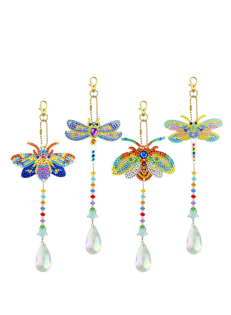 4 Pcs DIY 5D Insect Diamond Painting Keychains - Double-Sided Rhinestone Pendants for Women’s Bags & Accessories - Image 1