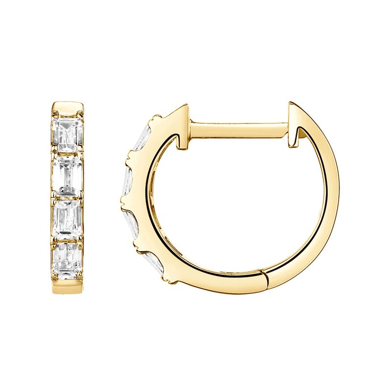 PAVOI 14K Yellow Gold Plated S925 Sterling Silver Post Baguette Cubic Zirconia Cuff Earrings Huggie Stud - Image 1