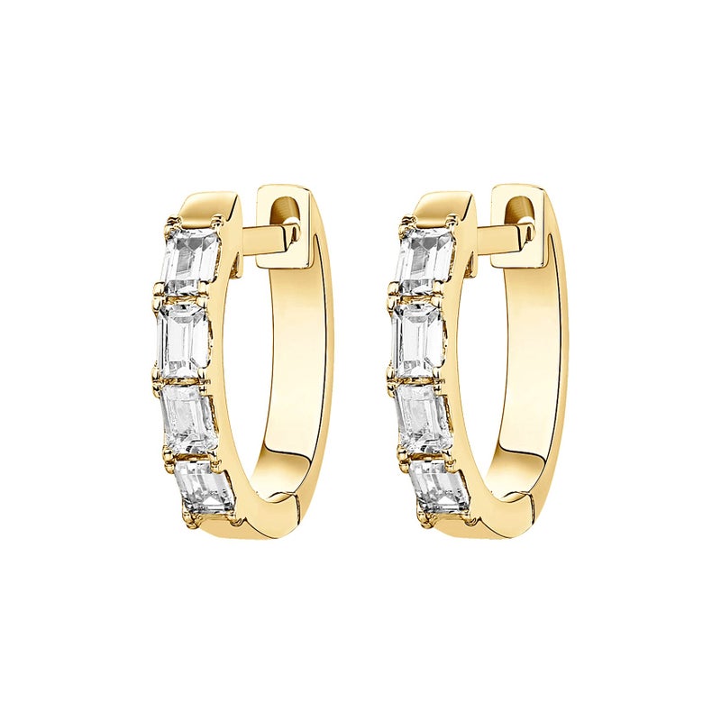 PAVOI 14K Yellow Gold Plated S925 Sterling Silver Post Baguette Cubic Zirconia Cuff Earrings Huggie Stud - Image 3