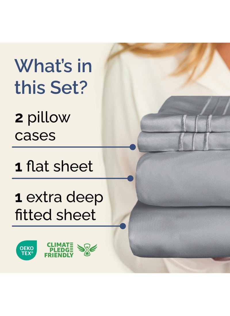 Extra Deep Twin Sheet Set - 4 Piece Breathable & Cooling Sheets - Hotel Luxury Bed Sheets Set - Easy & Secure Fit - Soft  Wrinkle Free & Comfy Sheets Set - Steel Blue Sheet Set with Extra Deep Pockets