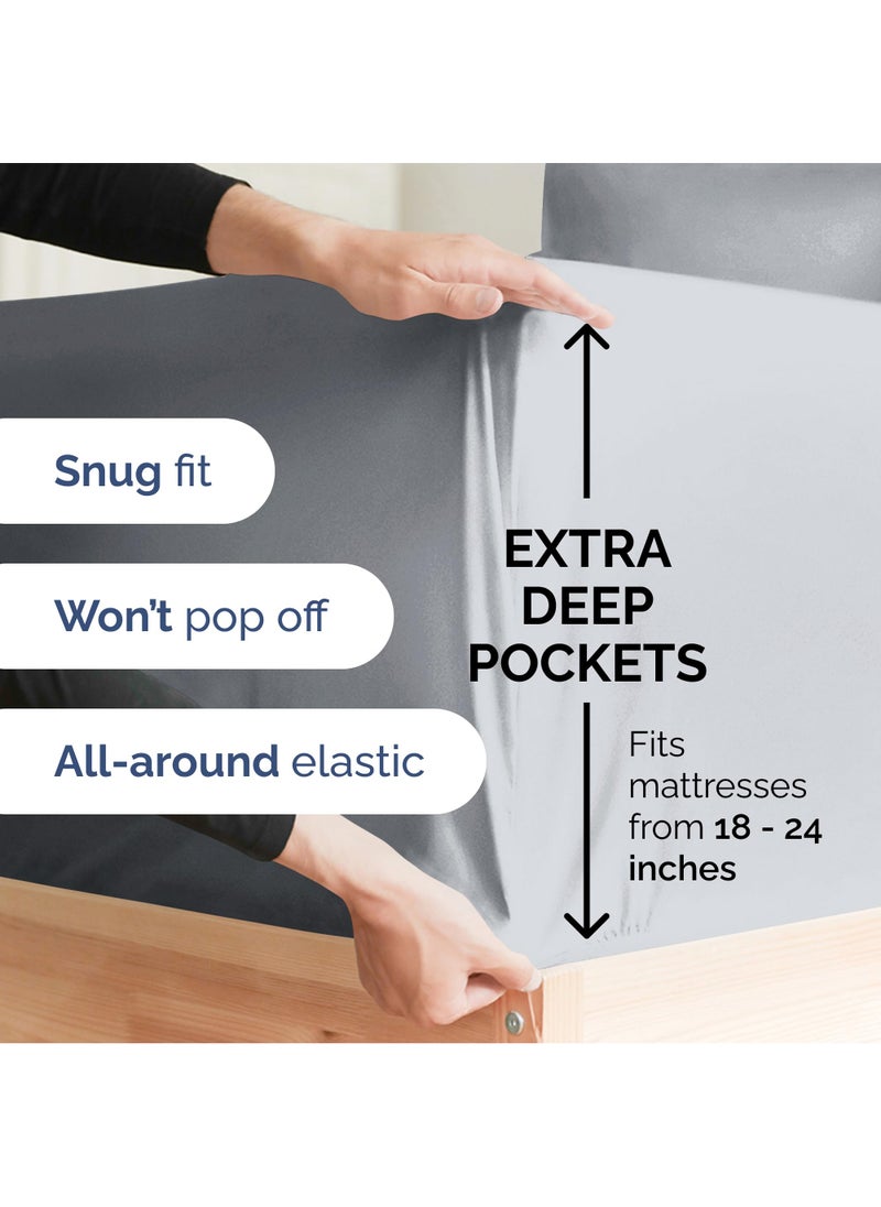 Extra Deep Twin Sheet Set - 4 Piece Breathable & Cooling Sheets - Hotel Luxury Bed Sheets Set - Easy & Secure Fit - Soft  Wrinkle Free & Comfy Sheets Set - Steel Blue Sheet Set with Extra Deep Pockets