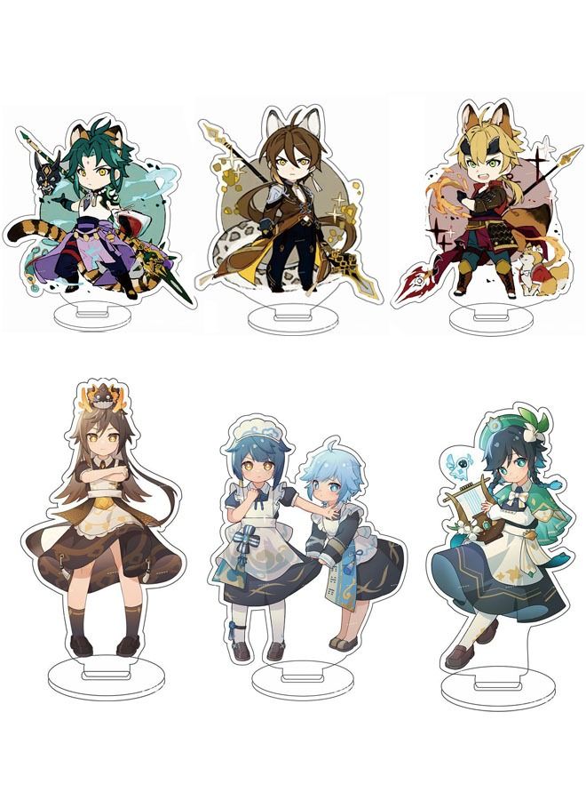 Genshin Impact Stand Figure Acrylic Ornaments Stand Model Collections Peripheral Statue Card Character Proof Series Transparent Figure Model Fans Decoration Collection Desk Decor Toys Cute(6pcs)  - Image 1