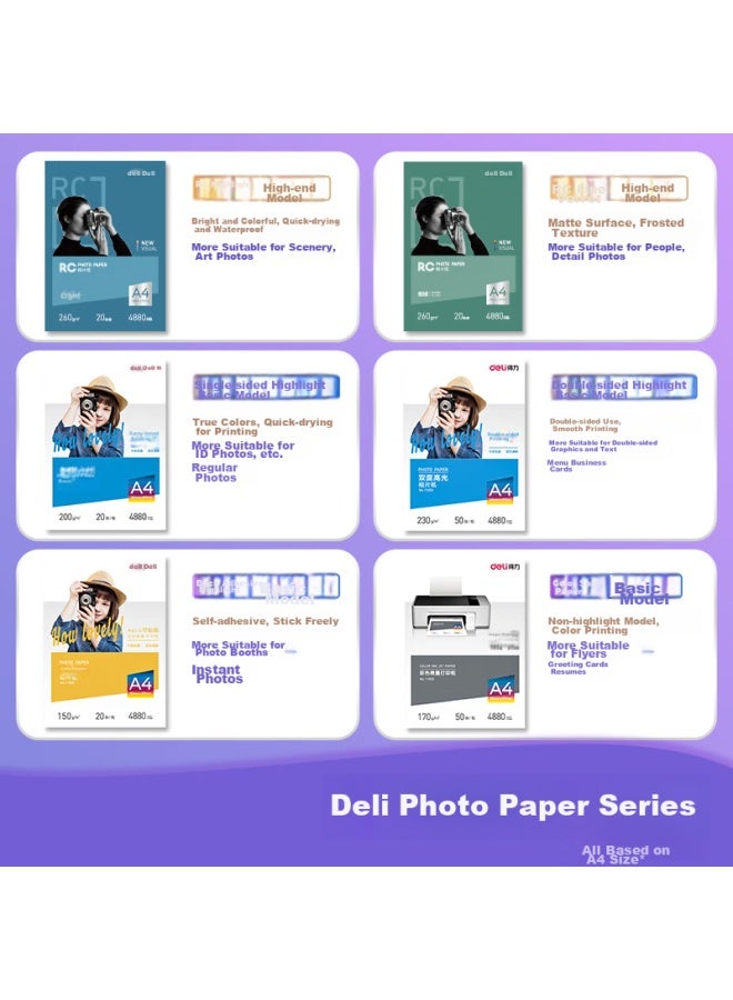 Deli Deli A4 230g Double-sided Color Inkjet Printing Paper For Flyers, Brochures And Advertising, 50 Sheets/pack, 11834 - Image 2