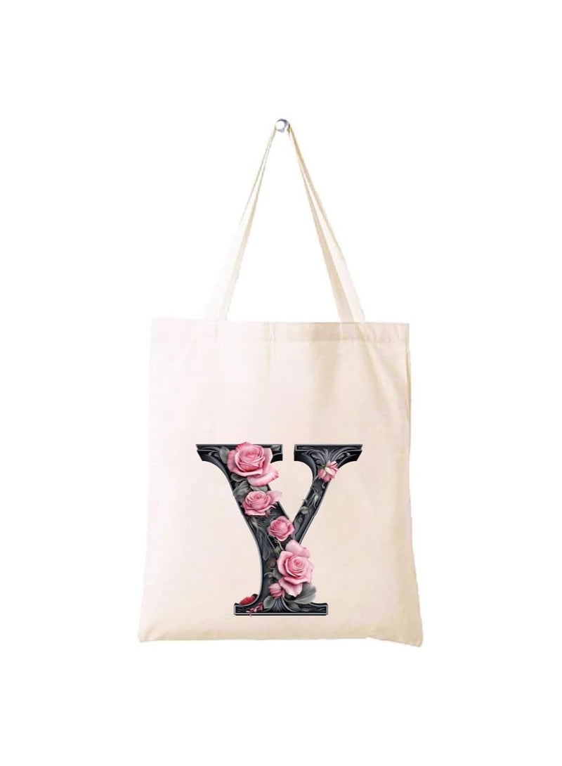 برينت شوب فور مي حقيبة يد قطنية مطبوعة بالحروف الأبجدية - حقيبة قطنية بتصميم حرف واحد أولي - مثالية للمدرسة - السفر - هدية عيد ميلاد - Image 1