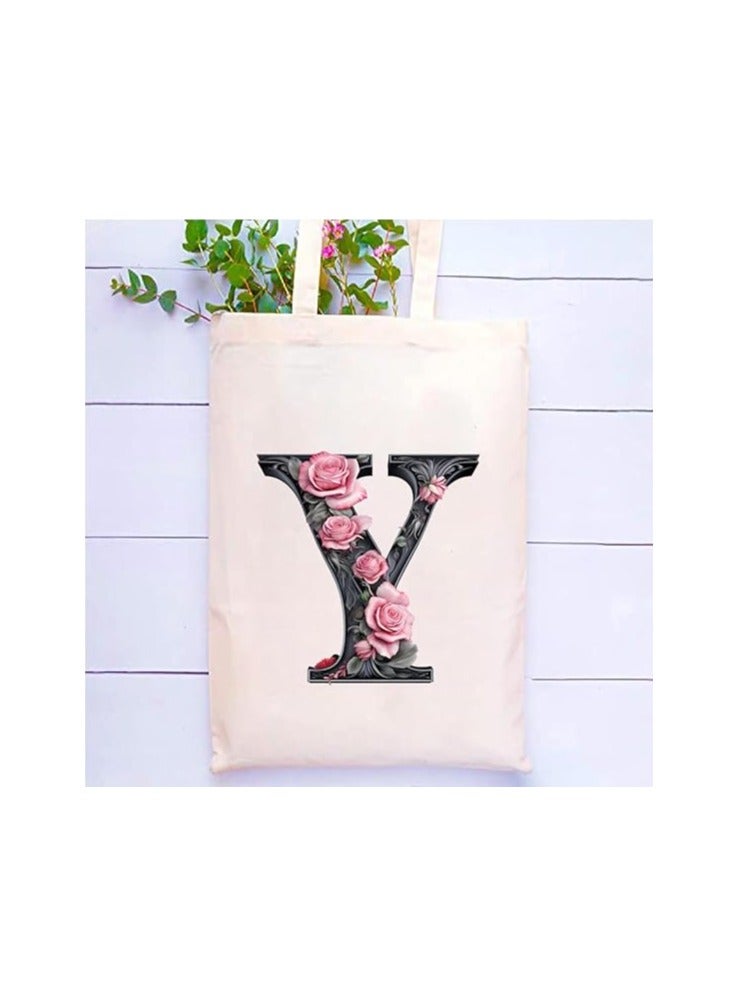 برينت شوب فور مي حقيبة يد قطنية مطبوعة بالحروف الأبجدية - حقيبة قطنية بتصميم حرف واحد أولي - مثالية للمدرسة - السفر - هدية عيد ميلاد - Image 2