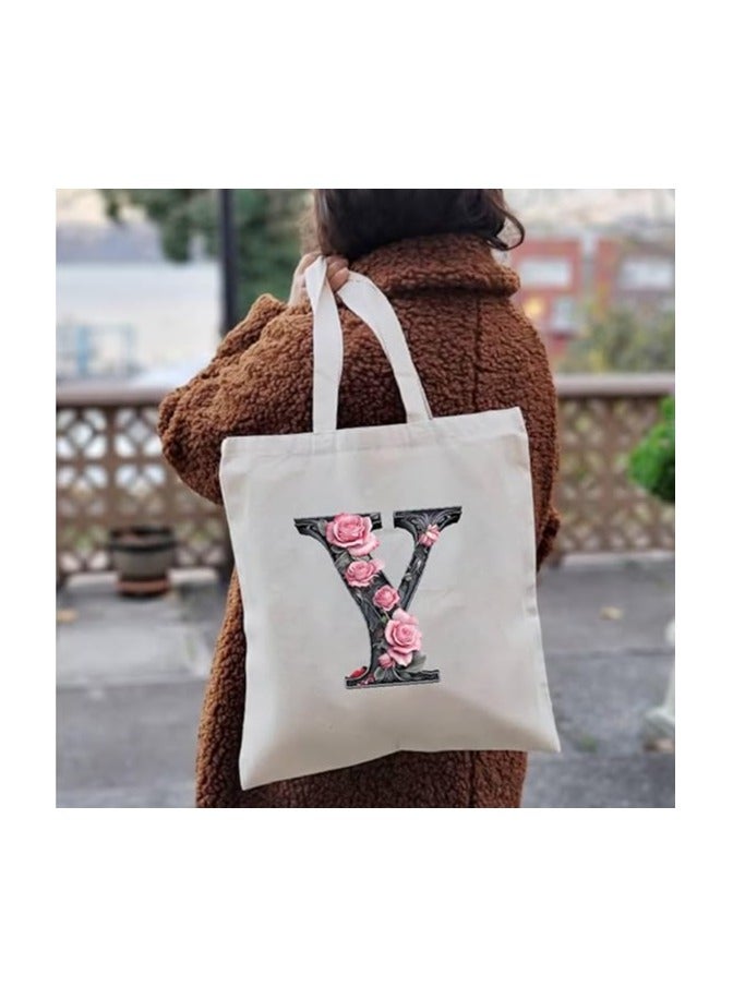 برينت شوب فور مي حقيبة يد قطنية مطبوعة بالحروف الأبجدية - حقيبة قطنية بتصميم حرف واحد أولي - مثالية للمدرسة - السفر - هدية عيد ميلاد - Image 3