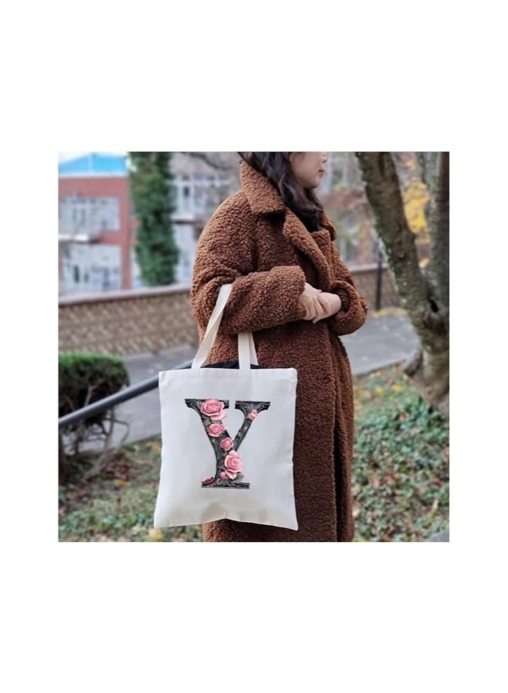 برينت شوب فور مي حقيبة يد قطنية مطبوعة بالحروف الأبجدية - حقيبة قطنية بتصميم حرف واحد أولي - مثالية للمدرسة - السفر - هدية عيد ميلاد - Image 4