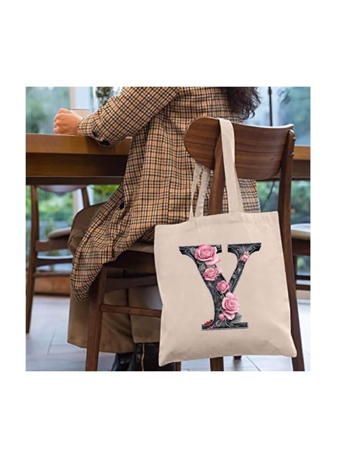 برينت شوب فور مي حقيبة يد قطنية مطبوعة بالحروف الأبجدية - حقيبة قطنية بتصميم حرف واحد أولي - مثالية للمدرسة - السفر - هدية عيد ميلاد - Image 5