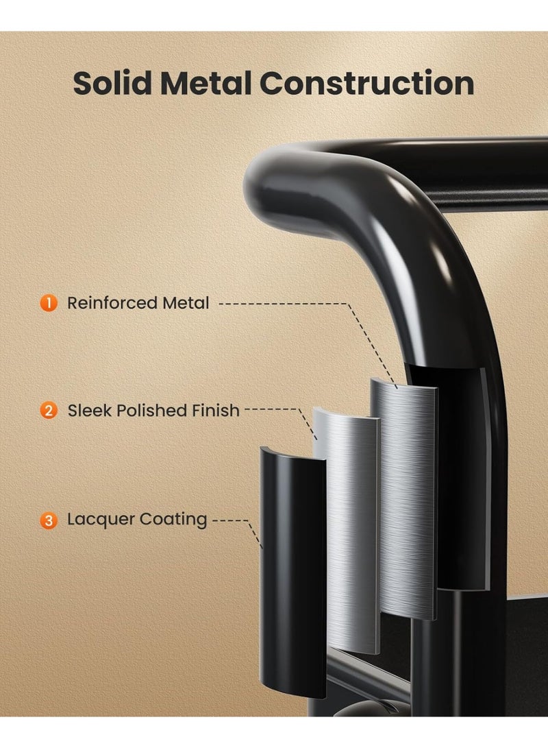 نيونيكس عربة مطبخ متعددة الاستخدامات بثلاثة طوابق مزودة بمقبض وعجلات قابلة للقفل عربة تنظيم معدنية متحركة رف تخزين متعدد الاستخدامات للمطبخ وغرفة المعيشة والحمام والمكتب أسود (أسود) - Image 4