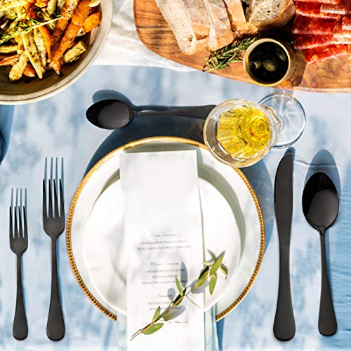 LIANYU Black Silverware Set, LIANYU 20 Piece Stainless Steel Flatware Cutlery Set for 4, Mirror Finish, Dishwasher Safe - Image 2