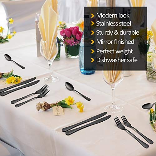 LIANYU Black Silverware Set, LIANYU 20 Piece Stainless Steel Flatware Cutlery Set for 4, Mirror Finish, Dishwasher Safe - Image 3
