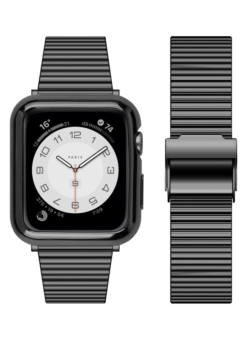 SYOSI - Metal Band Stainless Steel Compatible for Apple Watch Bands 42/44mm with Case Sport Adjustable Watch Bands Suitable for IWatch Series SE 6 / 5/4 / 3/2/1 for Women Men - Image 1