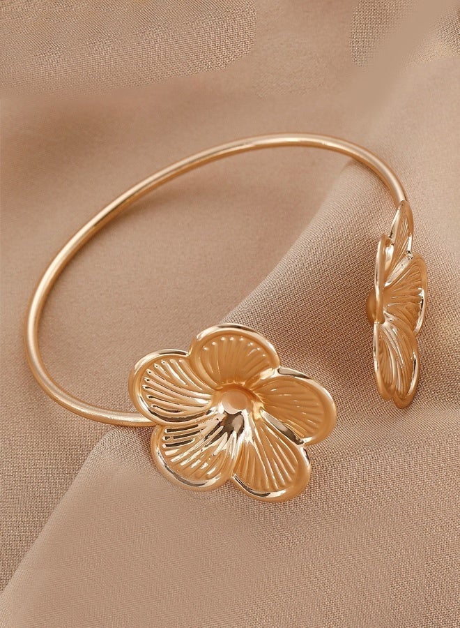 DAEVO Gold Plated Double Floral Open Cuff Bangle for Women - Image 5