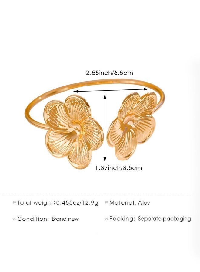 DAEVO Gold Plated Double Floral Open Cuff Bangle for Women - Image 4