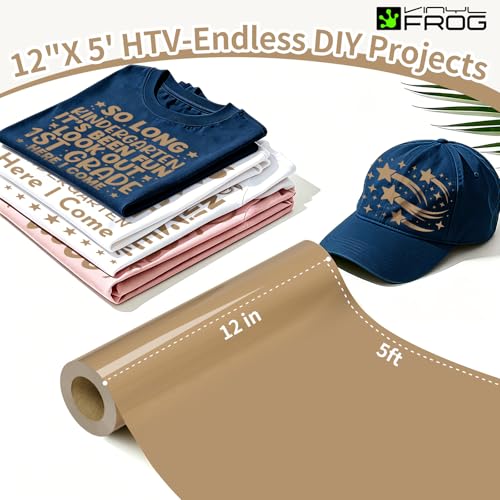 VINYL FROG Heat Transfer Vinyl Roll HTV Vinyl - 12" x5ft Camel Iron on Vinyl for T-Shirts, Heat Press Vinyl for DIY Craft Designs (Camel) - Image 2