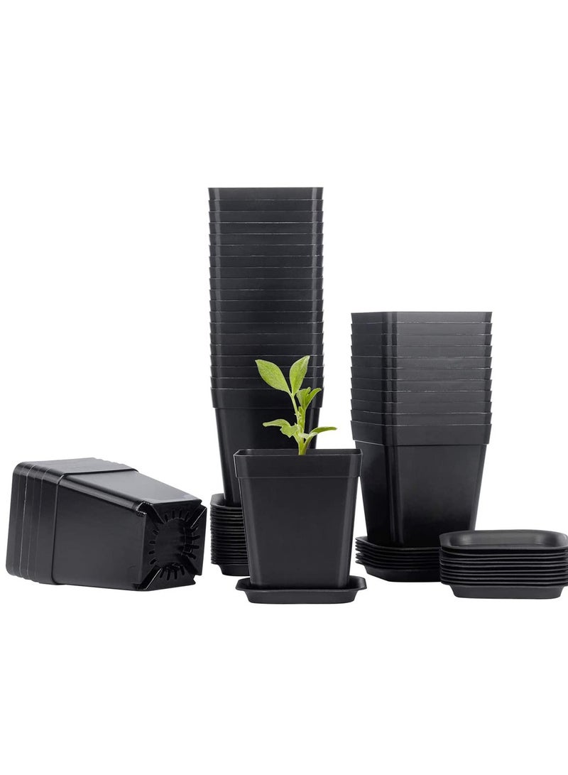 SYOSI Plastic Square Nursery Pots 36Pcs 3 Inch Plant Seed Starting Pots with Drainage Hole and Saucers for Seedling, Container for Your Room, Garden Office and Balcony Decor, Black  - Image 1