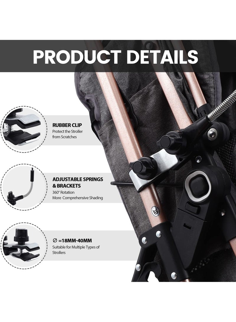 Y&D Baby Stroller Parasol, 75 cm Sunshade with Clip Universal UV Protection Umbrella 50+ Adjustable 360 Degree Waterproof for Strollers, Wheelchairs, Beach Chair - Black  - Image 2