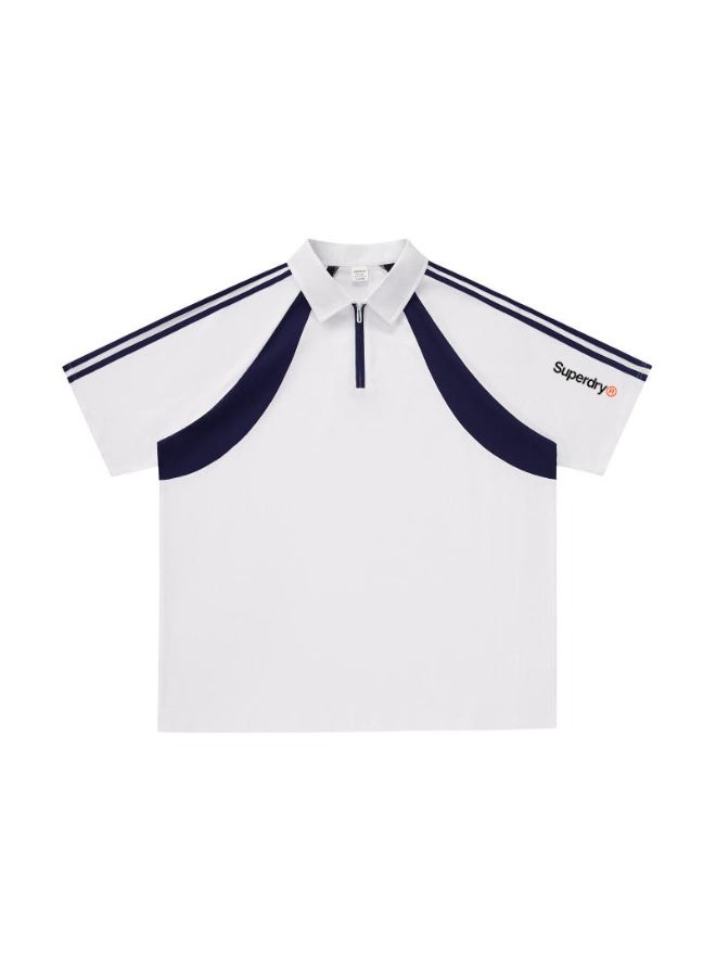 Superdry American contrast half zipper Polo shirt for men and women couples loose sports casual short sleeve shirt. - Image 5
