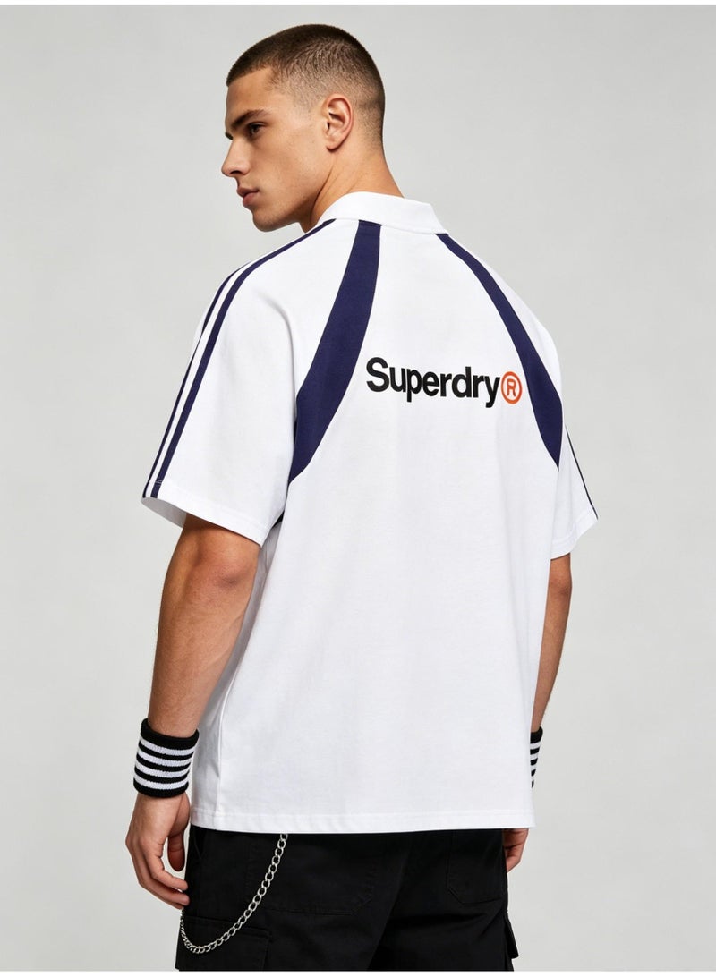 Superdry American contrast half zipper Polo shirt for men and women couples loose sports casual short sleeve shirt. - Image 4
