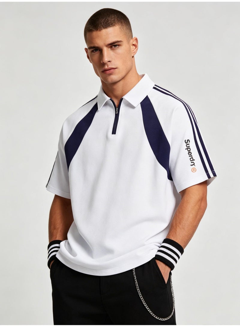 Superdry American contrast half zipper Polo shirt for men and women couples loose sports casual short sleeve shirt. - Image 3