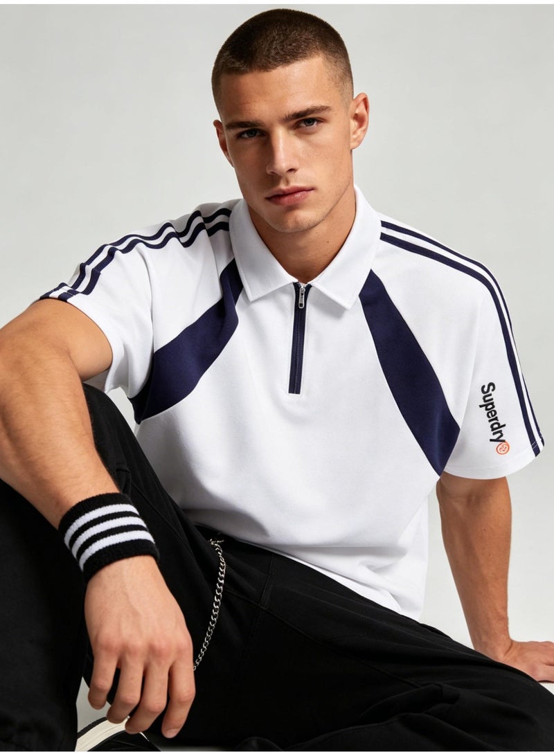 Superdry American contrast half zipper Polo shirt for men and women couples loose sports casual short sleeve shirt. - Image 2