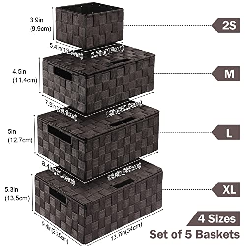 Uvellgift Storage Bins Baskets for Organizing with Lids, Storage Baskets for Shelves Stackable Woven Basket, Gift Small Basket Storage Cubes, Decorative Wicker Basket with Built-in Handles (5 Pack, Brown) - Image 2