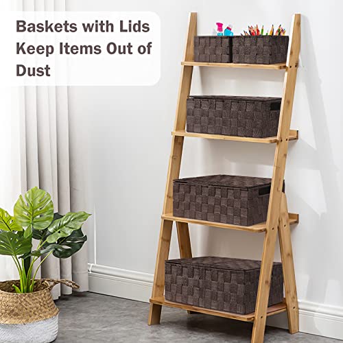 Uvellgift Storage Bins Baskets for Organizing with Lids, Storage Baskets for Shelves Stackable Woven Basket, Gift Small Basket Storage Cubes, Decorative Wicker Basket with Built-in Handles (5 Pack, Brown) - Image 3