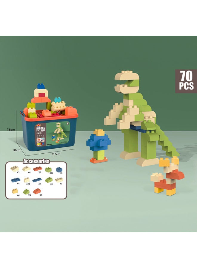 Zhile Children's Soft Rubber Building Blocks Inserted Toys Bite Boiled Medium Granular Building Blocks Kindergarten Toys-Specifications:70PCs Color Box  - Image 4