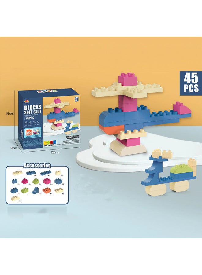 Zhile Children's Soft Rubber Building Blocks Inserted Toys Bite Boiled Medium Granular Building Blocks Kindergarten Toys-Specifications:70PCs Color Box  - Image 2