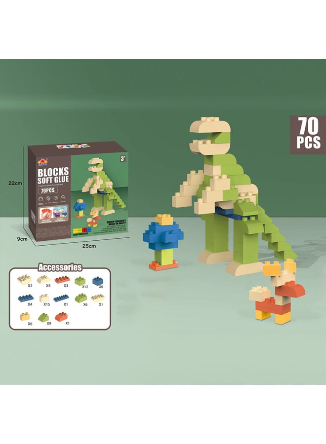 Zhile Children's Soft Rubber Building Blocks Inserted Toys Bite Boiled Medium Granular Building Blocks Kindergarten Toys-Specifications:70PCs Color Box  - Image 1