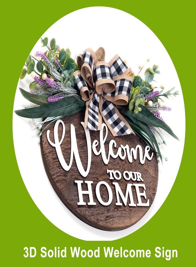 Soosubel 3D Welcome Sign Wreaths for Front Door Outside, Rustic Solid Wood Front Door Decor for Farmhouse Spring Summer, Round Wreaths for Holiday Housewarming Porch Gift - Image 2