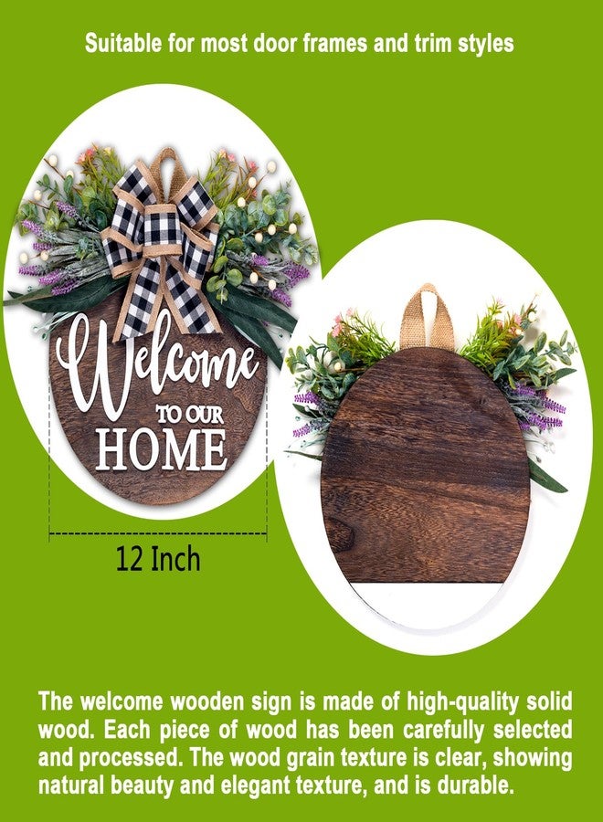 Soosubel 3D Welcome Sign Wreaths for Front Door Outside, Rustic Solid Wood Front Door Decor for Farmhouse Spring Summer, Round Wreaths for Holiday Housewarming Porch Gift - Image 4