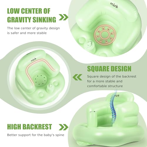 Mink Inflatable Baby Seat for Babies 3 MonthsInfant Floor Seats for Sitting UpPortable Blow Up Baby Chair with Built in Air Pump Ideal for Sitting Up and Learning to Play Grass Green - Image 3