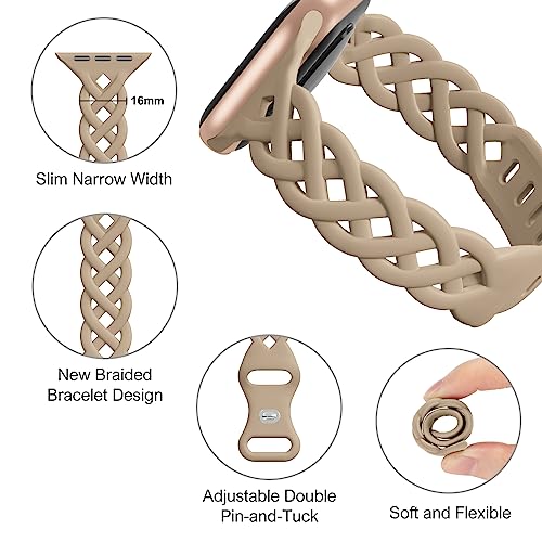 iWabcertoo Slim Silicone Bands Compatible with Apple Watch Band 40mm 38mm 41mm 44mm 45mm 46mm 42mm Women Floral Breathable Braided Lace Thin Sport Strap Replacement Wristbands for iWatch SE Series 11 10 9 8 7 6 5 4 3 ultra 2 (Black/Walnut/Green/Starlight, 38mm/40mm/41mm) - Image 2