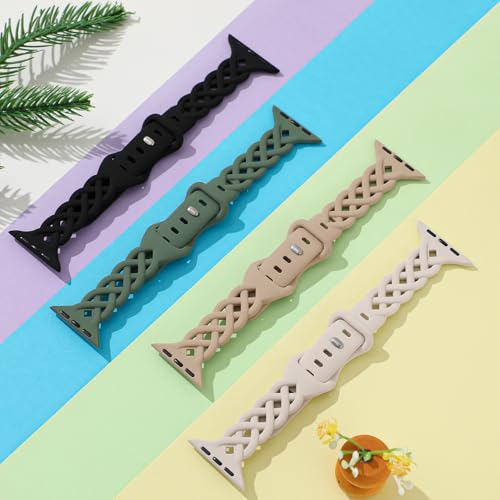 iWabcertoo Slim Silicone Bands Compatible with Apple Watch Band 40mm 38mm 41mm 44mm 45mm 46mm 42mm Women Floral Breathable Braided Lace Thin Sport Strap Replacement Wristbands for iWatch SE Series 11 10 9 8 7 6 5 4 3 ultra 2 (Black/Walnut/Green/Starlight, 38mm/40mm/41mm) - Image 4