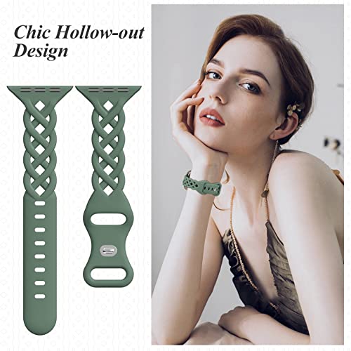 iWabcertoo Slim Silicone Bands Compatible with Apple Watch Band 40mm 38mm 41mm 44mm 45mm 46mm 42mm Women Floral Breathable Braided Lace Thin Sport Strap Replacement Wristbands for iWatch SE Series 11 10 9 8 7 6 5 4 3 ultra 2 (Black/Walnut/Green/Starlight, 38mm/40mm/41mm) - Image 3