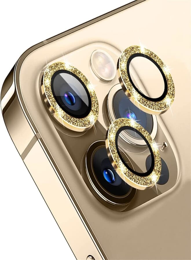 Keendex KX 2665 Glass Screen Camera Lens Protector For Iphone 13 Pro with Glitter Design - Gold