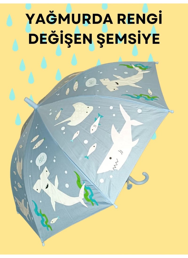 Magic Umbrella Patterned Children's Umbrella That Gets Colorful When It Gets Wet in the Rain 8-String Umbrella with Cane