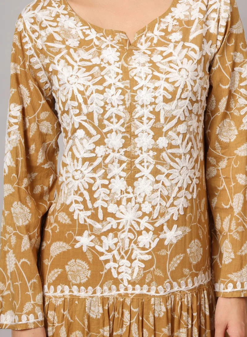 Alaya Hand Embroidered Lucknowi Chikankari Printed Mulmul Cotton Jalabiya-AL3698