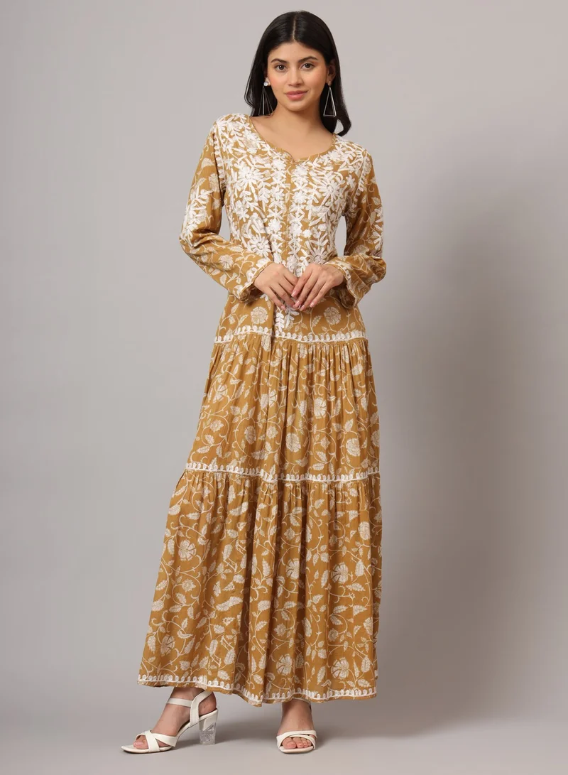 Alaya Hand Embroidered Lucknowi Chikankari Printed Mulmul Cotton Jalabiya-AL3698