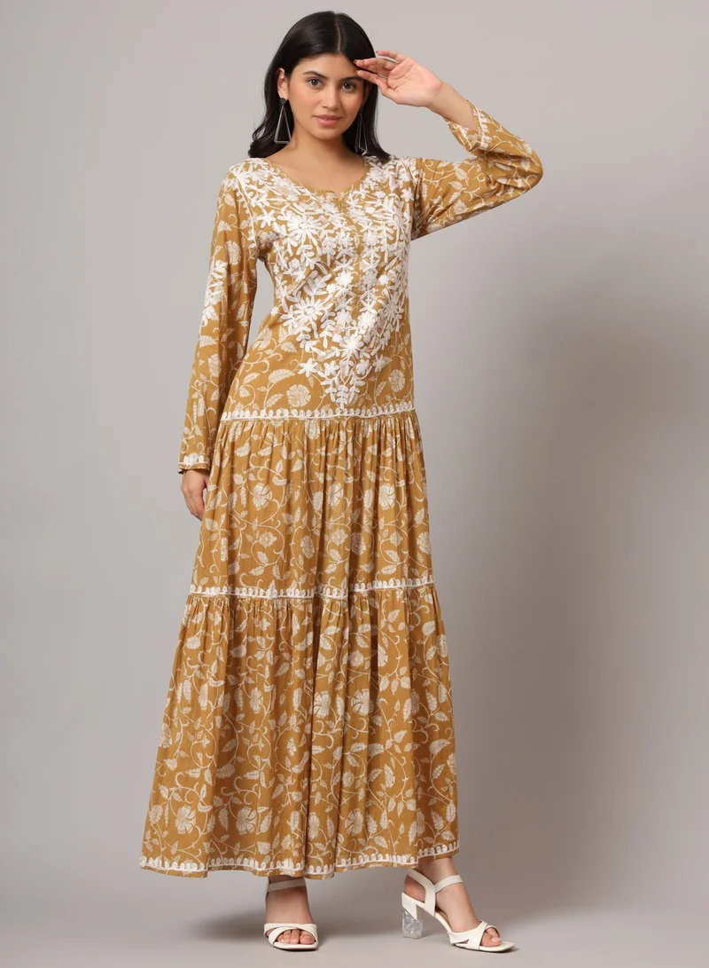 Alaya Hand Embroidered Lucknowi Chikankari Printed Mulmul Cotton Jalabiya-AL3698