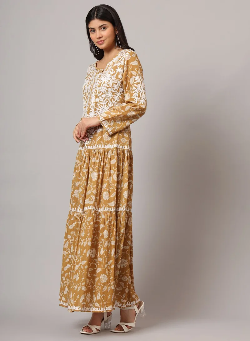 Alaya Hand Embroidered Lucknowi Chikankari Printed Mulmul Cotton Jalabiya-AL3698